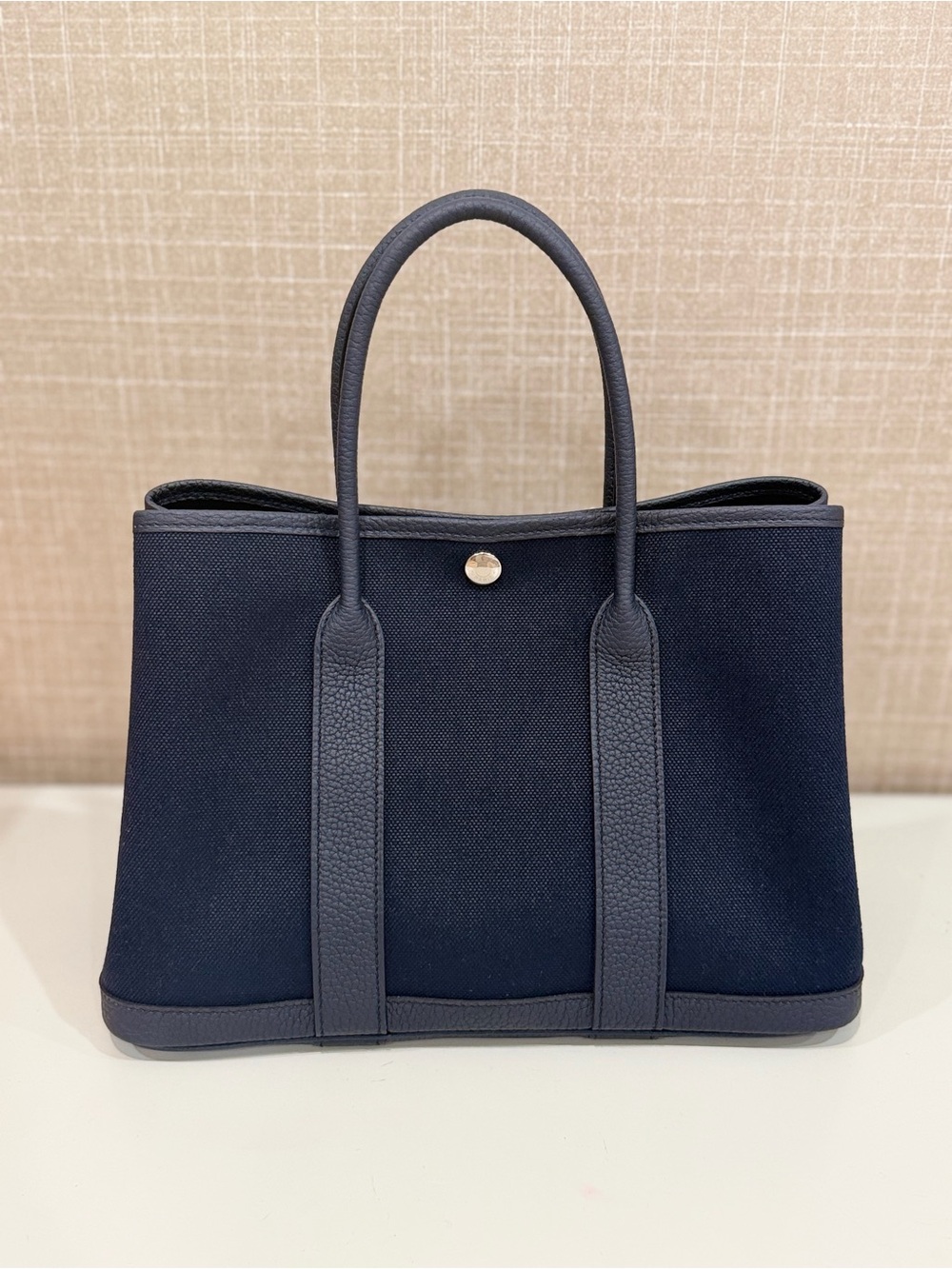 Hermes Navy Canvas Garden Party size 30